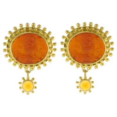 Pre-owned Elizabeth Locke Venetian Glass Intaglio Earrings By  In Multi