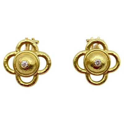 Pre-owned Elizabeth Locke Vintage  Quatrefoil 18k Gold And Diamond Earrings In Multi
