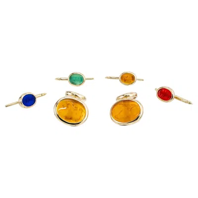 Pre-owned Elizabeth Locke Yellow Gold Venetian Glass Cameo Cufflinks And Shirt Studs