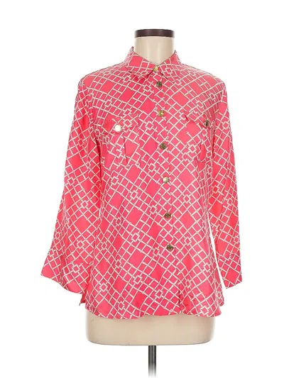 Pre-owned Elizabeth Mckay 3/4 Sleeve Silk Top Red Square Neckline Tops