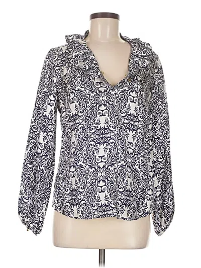 Pre-owned Elizabeth Mckay Long Sleeve Silk Top Blue Cowl Neck Tops
