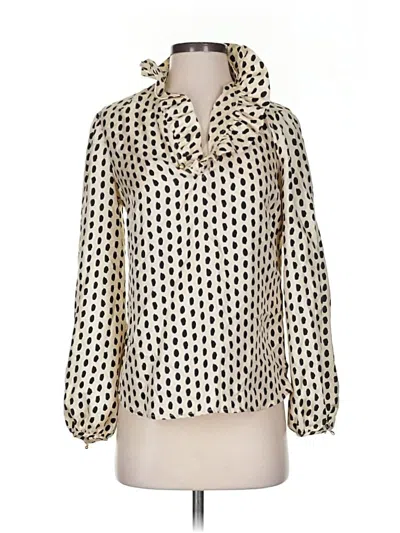 Pre-owned Elizabeth Mckay Long Sleeve Silk Top Ivory Cowl Neck Tops In White