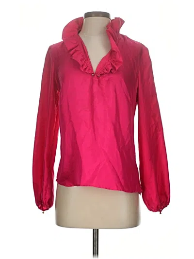 Pre-owned Elizabeth Mckay Long Sleeve Silk Top Pink Cowl Neck Tops