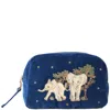 Elizabeth Scarlett Baby Elephant Conservation Navy Velvet Makeup Bag