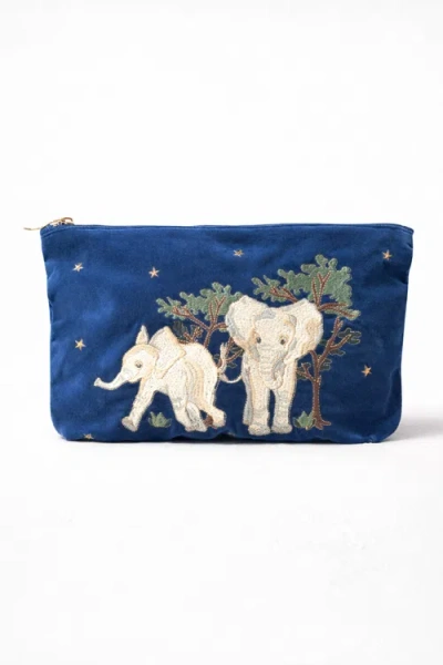 Elizabeth Scarlett Baby Elephant Conservation Velvet Everyday Pouch In Blue
