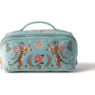 Elizabeth Scarlett Celestial Tiger Open Flat Velvet Makeup Bag In Black