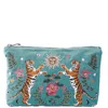 Elizabeth Scarlett Celestial Tigers Velvet Everyday Pouch - Dusky Teal