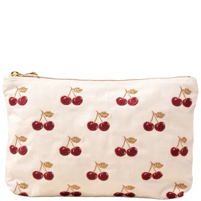 Elizabeth Scarlett Cherries Canvas Everyday Pouch - Cream