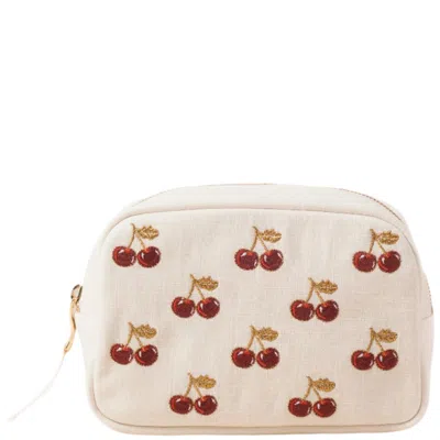 Elizabeth Scarlett Cherries Cotton Makeup Bag - Cream