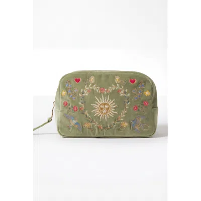 Elizabeth Scarlett Earth Goddess Velvet Makeup Bag In Green