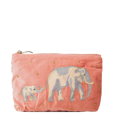 Elizabeth Scarlett Elephant Conservation Collection Coral Velvet Everyday Pouch In White