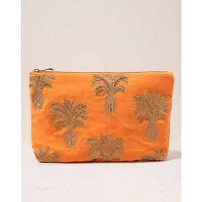 Elizabeth Scarlett Pineapple Embroidered Makeup Bag In Orange