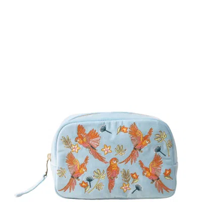 Elizabeth Scarlett Flying Parrots French Blue Velvet Makeup Bag