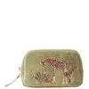 ELIZABETH SCARLETT GIRAFFE MOTHER & BABY OLIVE VELVET COSMETICS BAG