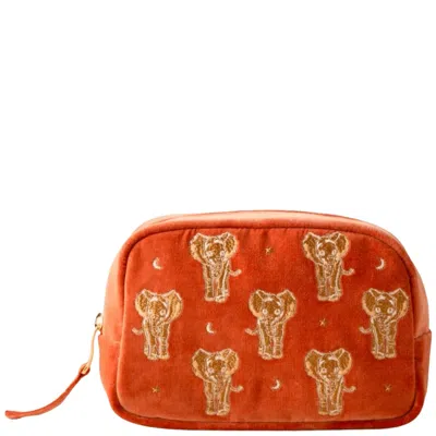 Elizabeth Scarlett Golden Elephants Velvet Makeup Bag - Rust