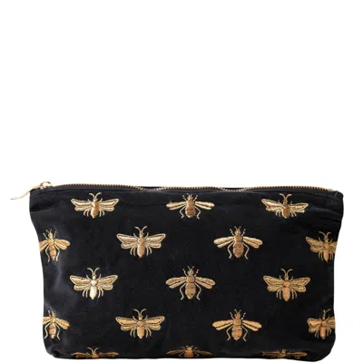 Elizabeth Scarlett Honey Bee Charcoal Velvet Everyday Pouch In White