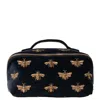 Elizabeth Scarlett Honey Bee Charcoal Velvet Open Flat Makeup Bag