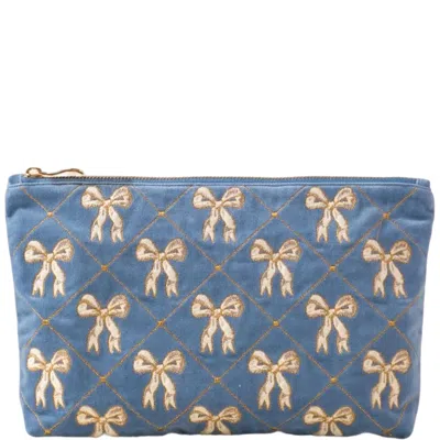 Elizabeth Scarlett Lattice Bows Velvet Everyday Pouch - Dusky Blue