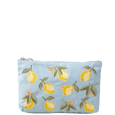 Elizabeth Scarlett Lemon Blossom French Blue Cotton Everyday Pouch