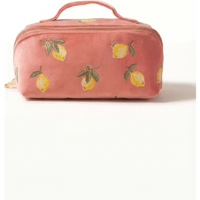 Elizabeth Scarlett Lemon Blossom Open Flat Velvet Makeup Bag In Orange