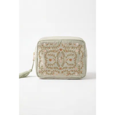 Elizabeth Scarlett Mediterranean Garden Velvet Wash Bag In Green