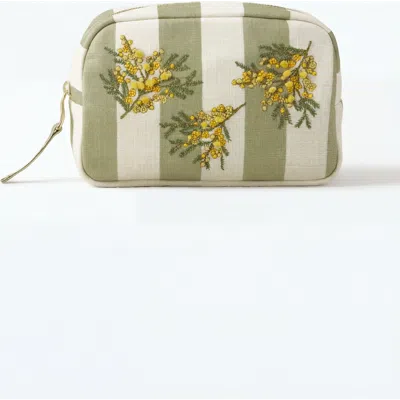 Elizabeth Scarlett Mimosa Stripe Cotton Makeup Bag In Green