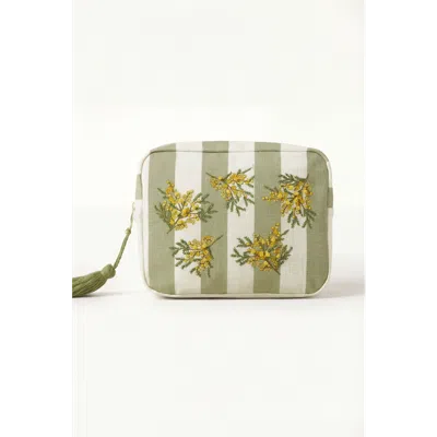Elizabeth Scarlett Mimosa Stripe Cotton Wash Bag In Green