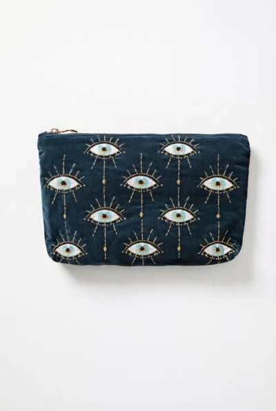 Elizabeth Scarlett Mystical Eye Velvet Everyday Pouch In Blue