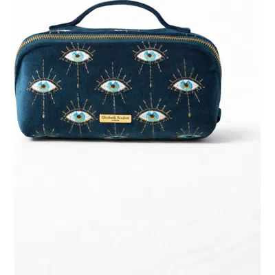 Elizabeth Scarlett Mystical Eye Velvet Open Flat Makeup Bag In Blue