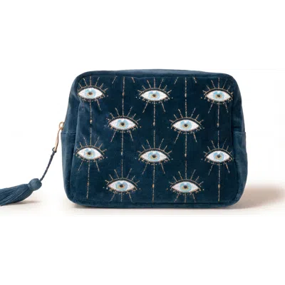 Elizabeth Scarlett Mystical Eye Velvet Wash Bag In Blue