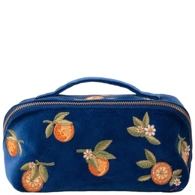 Elizabeth Scarlett Orange Blossom Cobalt Velvet Open Flat Makeup Bag