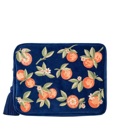 Elizabeth Scarlett Orange Blossom Cobalt Velvet Wash Bag In White
