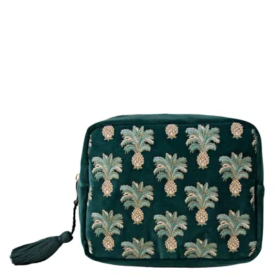 Elizabeth Scarlett Pineapple Emerald Velvet Wash Bag In White