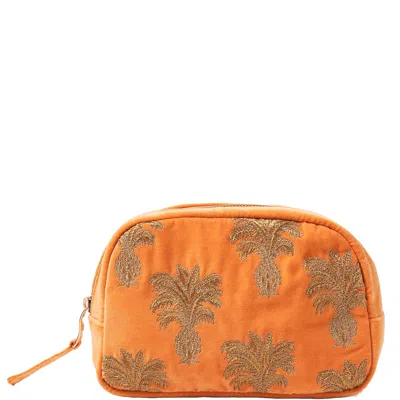 Elizabeth Scarlett Pineapple Velvet Cosmetics Bag - Orange In White
