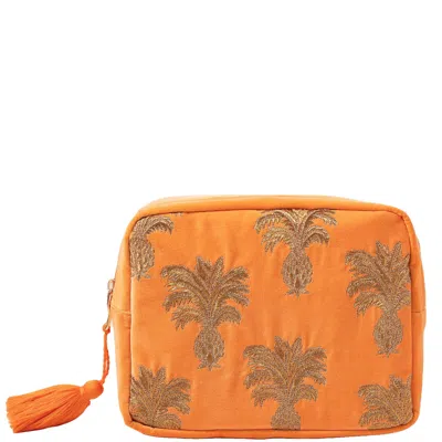 Elizabeth Scarlett Pineapple Velvet Wash Bag - Orange In White