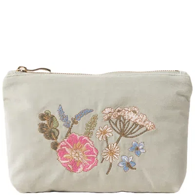 Elizabeth Scarlett Pressed Flowers Velvet Mini Pouch - Sage