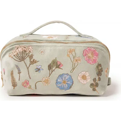 Elizabeth Scarlett Pressed Flowers Velvet Open Flat Makeup Bag In Neutral