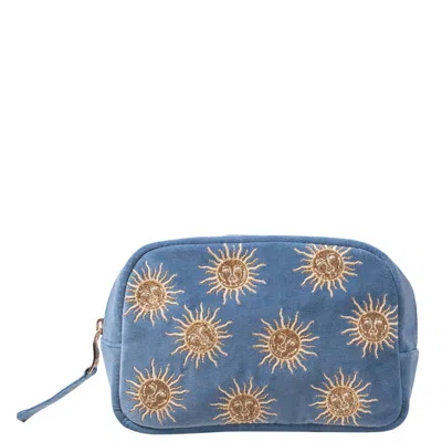 Elizabeth Scarlett Sun Goddess Dusky Blue Velvet Cosmetics Bag In White