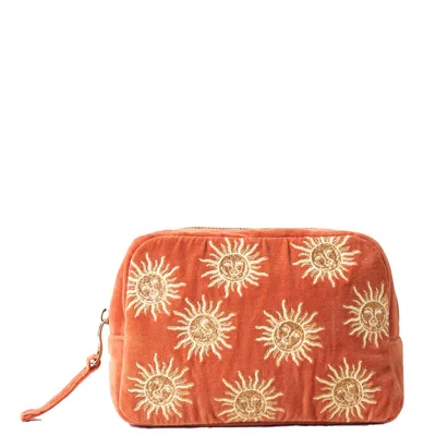 Elizabeth Scarlett Sun Goddess Rust Velvet Cosmetics Bag In White