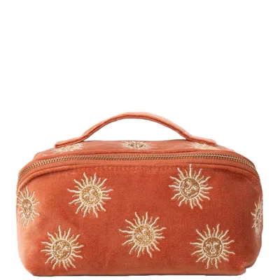 Elizabeth Scarlett Sun Goddess Rust Velvet Open Flat Makeup Bag In White