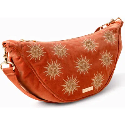 Elizabeth Scarlett Sun Goddess Velvet Crossbody In Brown