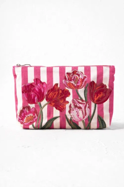 Elizabeth Scarlett Tulip Stripe Cotton Everyday Pouch In Pink