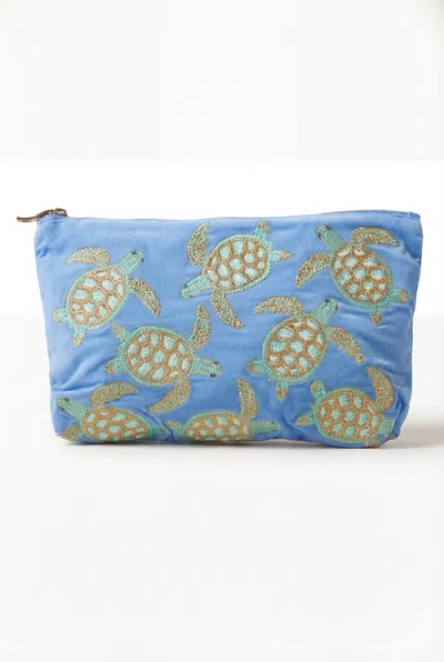 Elizabeth Scarlett Turtle Conservation Velvet Everyday Pouch In Blue
