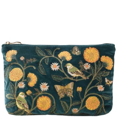 Elizabeth Scarlett Wild Garden Velvet Everyday Pouch - Emerald