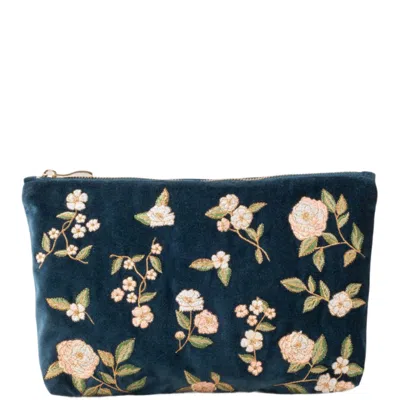 Elizabeth Scarlett Wild Rose Velvet Everyday Pouch - Ink Blue