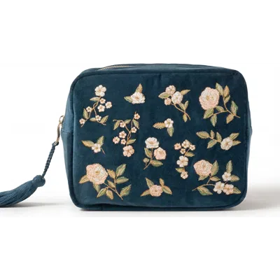 Elizabeth Scarlett Wild Rose Velvet Wash Bag In Blue