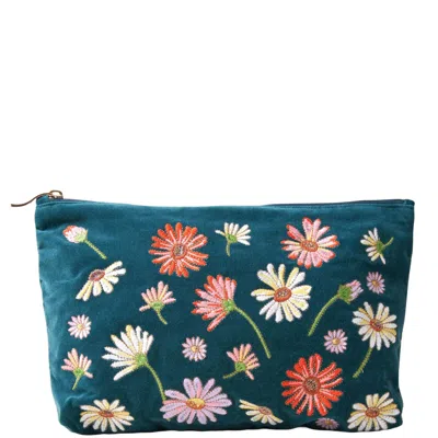 Elizabeth Scarlett Wildflower Rich Blue Velvet Everyday Pouch In White