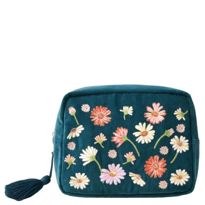 Elizabeth Scarlett Wildflower Rich Blue Velvet Wash Bag In White