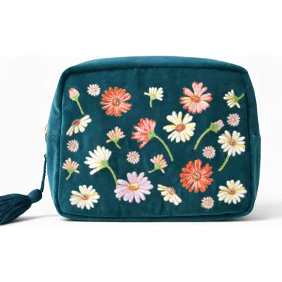 Elizabeth Scarlett Wildflower Velvet Wash Bag In Green