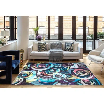 Elizabeth Sutton Collection Maisie Abstract Every Rose Area Rug In Blue;black;yellow
